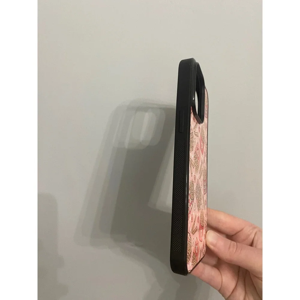 Phone Case iPhone 14 Pro Max Pink Fries Before Guys Graphic Hearts Black Bumper